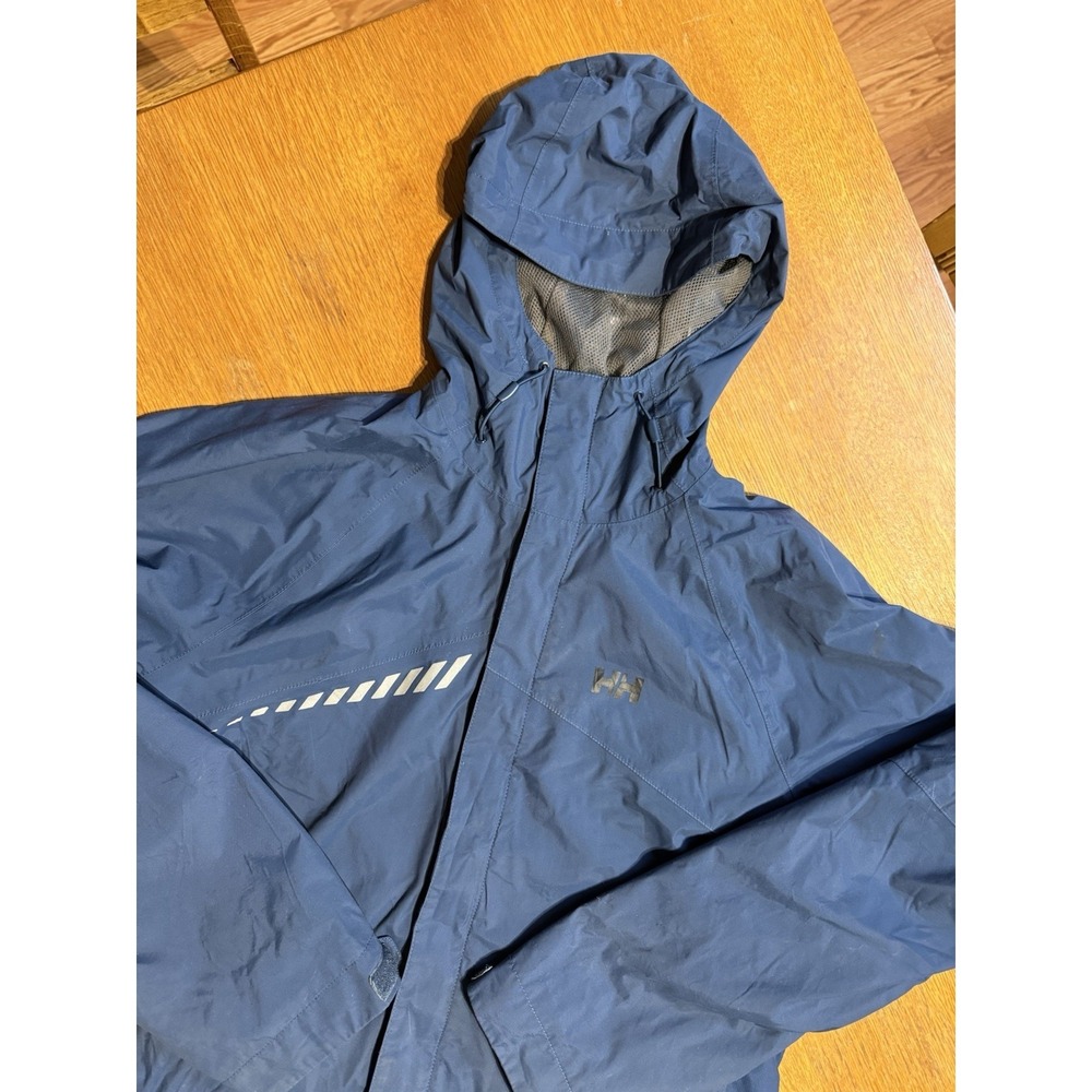 Helly Hansen‎ Jacket Mens Medium Teal Hooded Windbreaker Rain Shell Zip Pockets